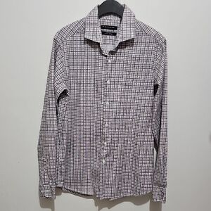 Tahari Men's Plaid Shirt - Blue, Cream and White